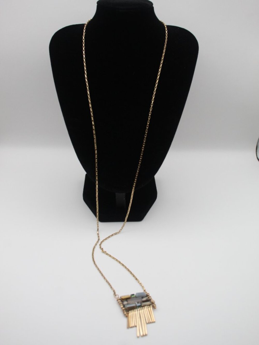 Glass Bead and Metal Fringe Extra Long Necklace